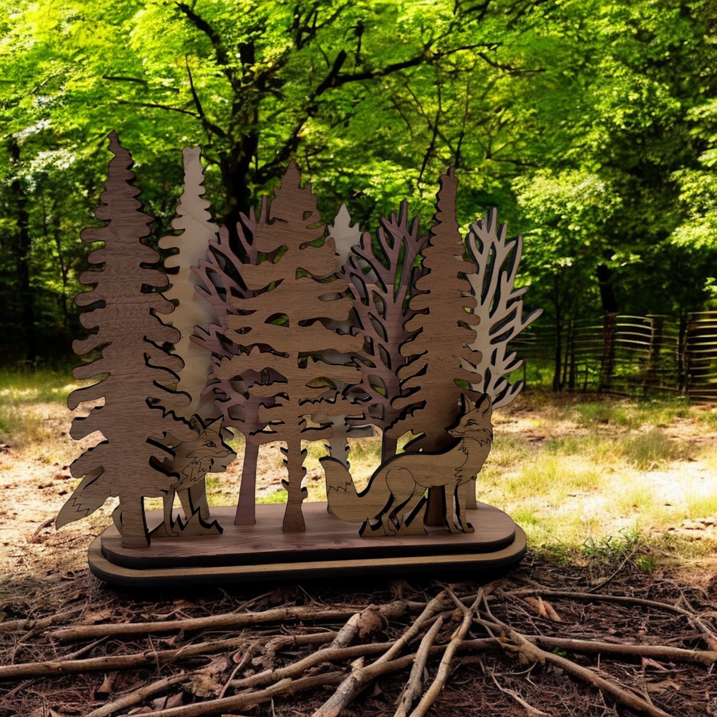 Woodland Trees & Animals Scene – Layered 3D Wall Art (Physical Item)