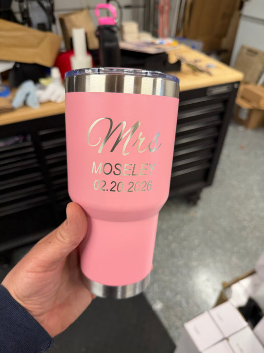 Custom laser engraved stainless steel tumbler and water bottle