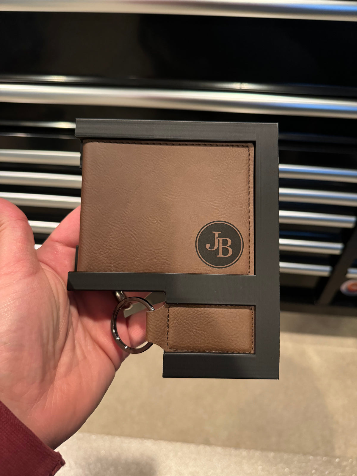 Laser jig for JDS leatherette bi-fold wallet and keychain - view 5