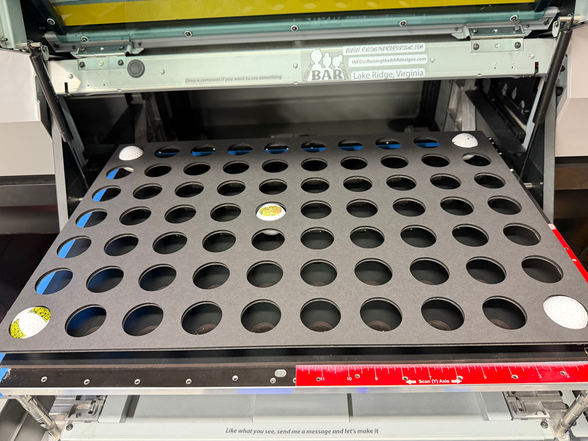Mimaki UJF-6042 UV printer jig for golf balls, 70-ball 2-layer design