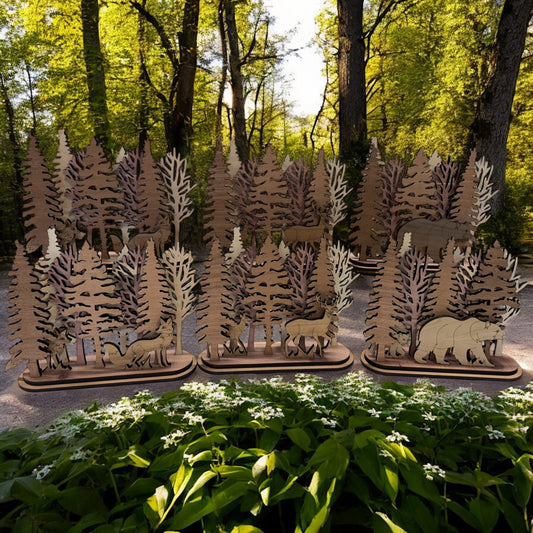 Woodland trees and animals layered 3D wall art