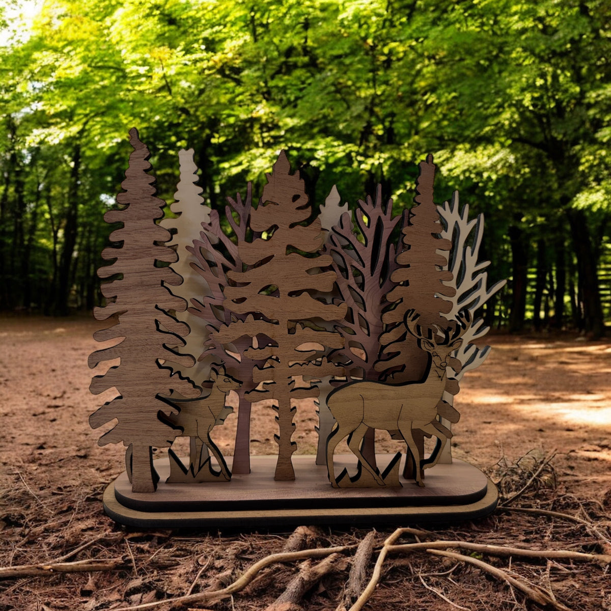Woodland trees and animals layered 3D wall art - view 3